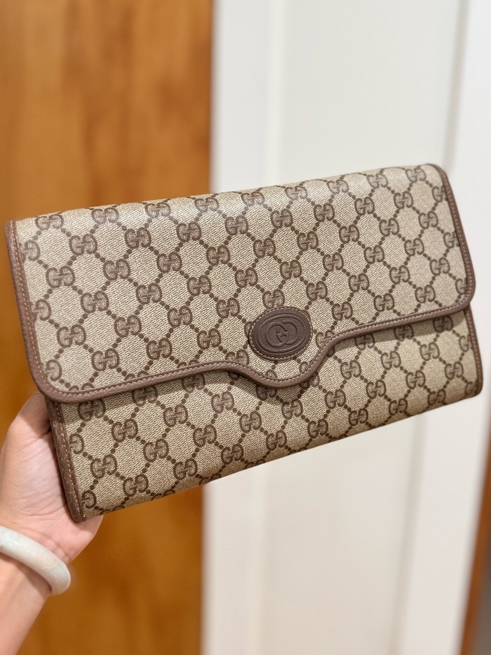 Gucci Beige Brown GG Canvas Clutch